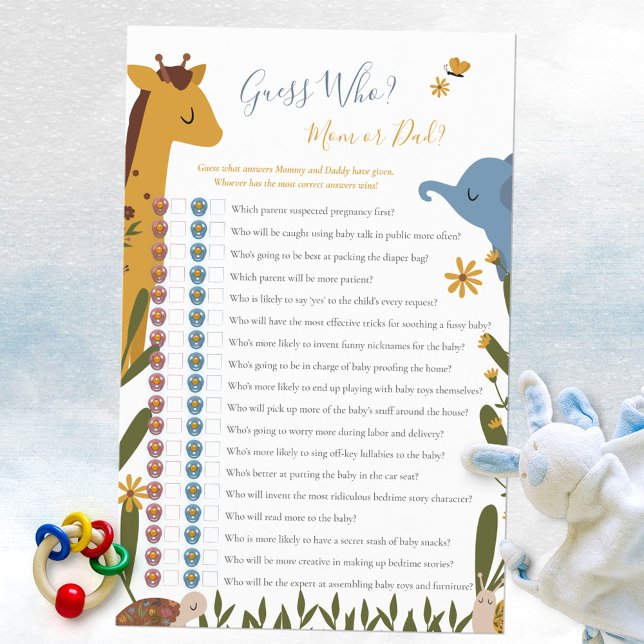 Guess Who Mom or Dad Cute Animals Baby Shower Game (Guess Who Mom or Dad Cute Animals Baby Shower Game ©Susanne Sachers - Sunny Mind Design 🌞)