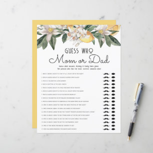 Guess Who Mom Or Dad Lemon Citrus Baby Shower