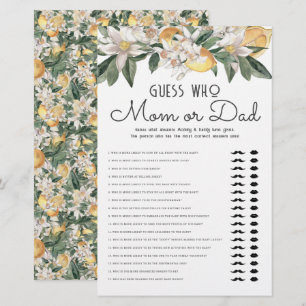 Guess Who Mom Or Dad Lemon Citrus Baby Shower Stationery
