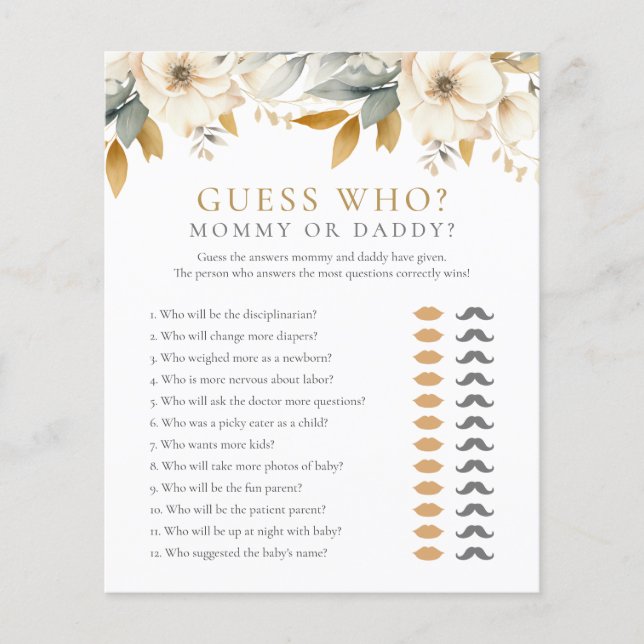 Guess Who Mommy Daddy Floral Baby Shower Game (Front)