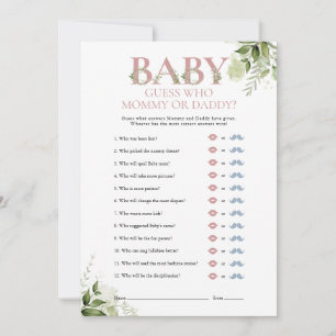 Guess Who Mommy Daddy Greenery Baby Shower Game Invitation