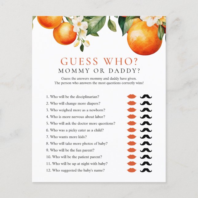 Guess Who Mommy Daddy Little Cutie Shower Game (Front)