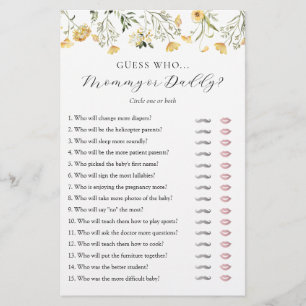 Guess Who Mommy or Daddy Baby Shower game card
