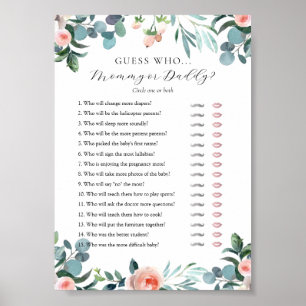 Guess Who Mommy or Daddy Baby Shower game card Poster