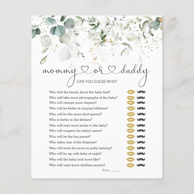 Guess Who Mommy or Daddy Baby Shower Game Greenery (Front)