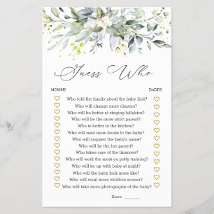 Guess Who Mommy or Daddy Baby Shower Game Greenery Flyer