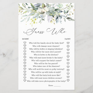 Guess Who Mommy or Daddy Baby Shower Game Greenery Flyer