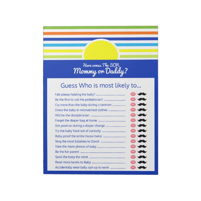 Guess Who Mommy or Daddy Baby Shower Game Notepad (Rotated)