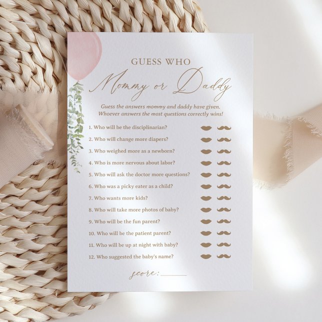Guess Who Mommy or Daddy Balloon Baby Shower Game Invitation (Creator Uploaded)