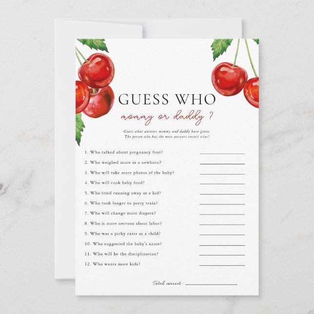Guess Who Mommy or Daddy Cherry Baby Shower Card (Front)