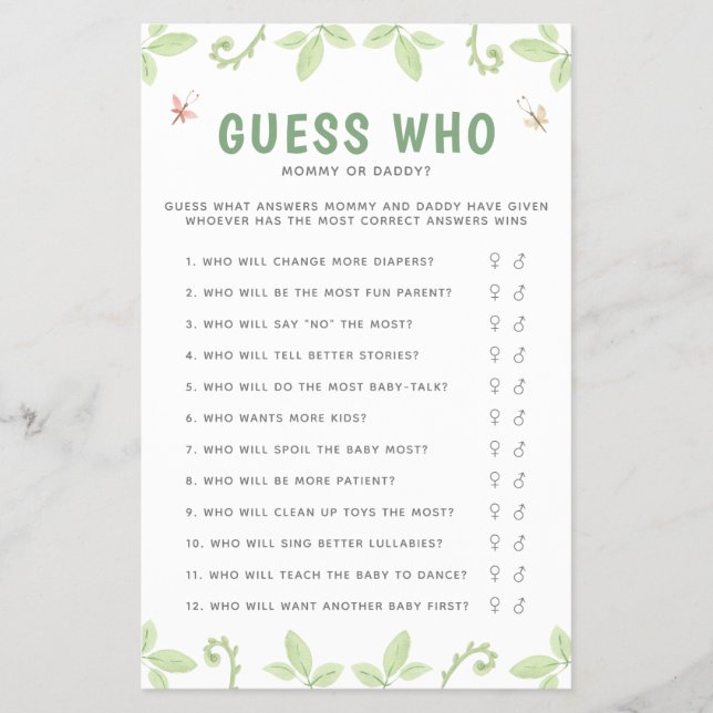 Guess Who Mommy Or Daddy Dinosaur Game Baby Shower Flyer (Front)