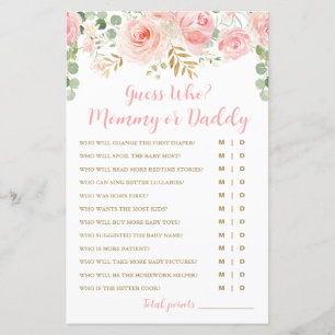 Guess Who? Mommy or Daddy Game Card, Baby Shower