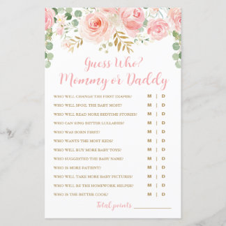 Guess Who? Mommy or Daddy Game Card, Baby Shower