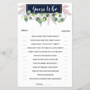 Guess Who Pampas Grass Bridal Shower Game Card