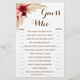 Guess Who Pampas Grass Shower Game Card