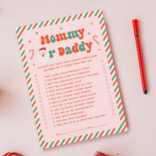 Guess Who Pink Christmas Baby Shower Game Card