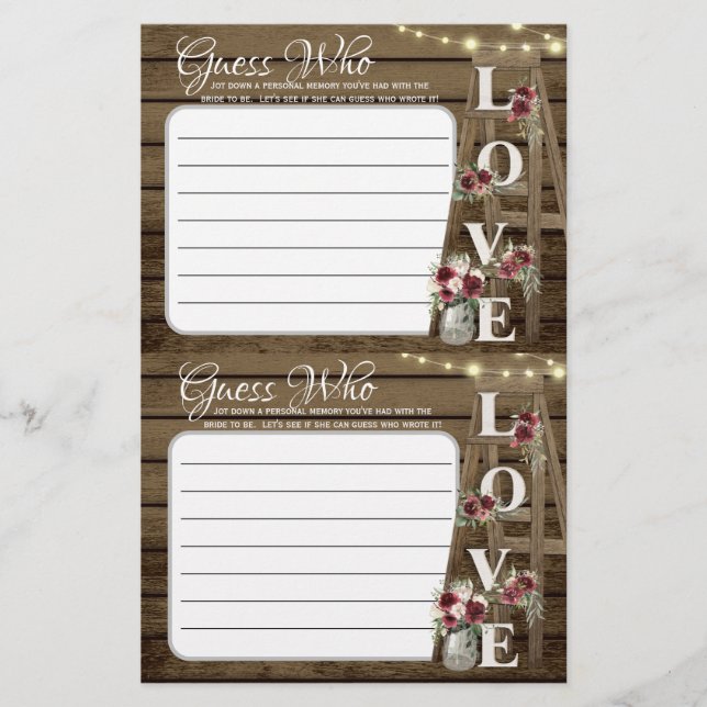 Guess Who Rustic Shower Game (Front)