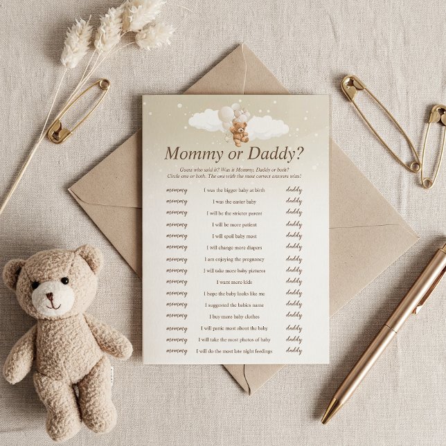 Guess Who Said It Teddy Bear Baby Shower Game Card (Creator Uploaded)