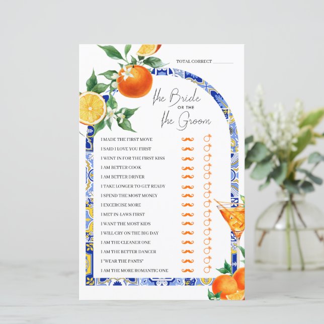 Guess Who Spritz Mediterranean Bridal Shower Game (Standing Front)