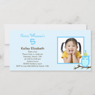 Guess Whooo? Photo Birthday Party Invitation -Blue