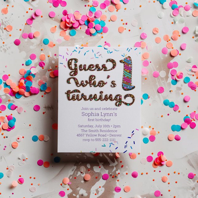 Guess Who's Turning 1 Sprinkles Cookie Birthday Invitation (Creator Uploaded)