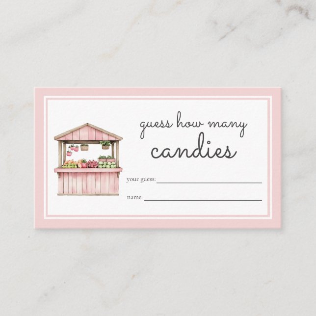 Guessing Game Pink Farmers Market Baby Shower Enclosure Card (Front)