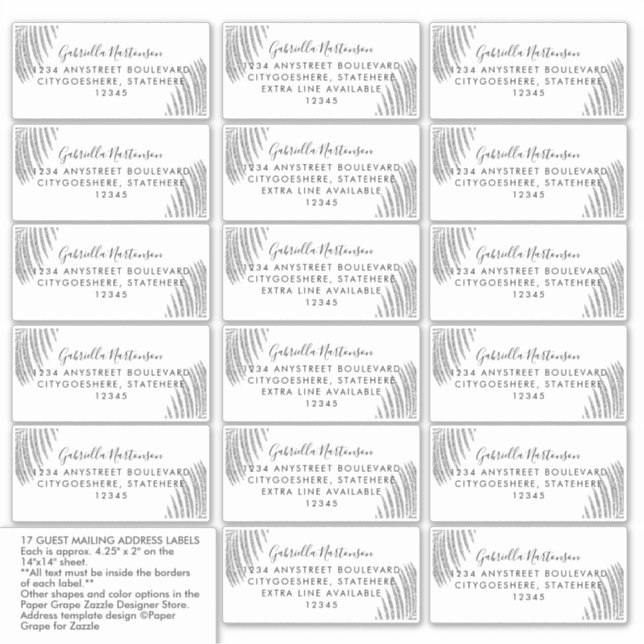 Guest Address Labels Silver Glitter Palm Leaf (Front)