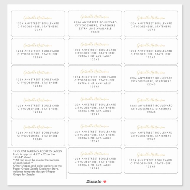 Guest Address Labels Simple Gold Calligraphy (Sheet)