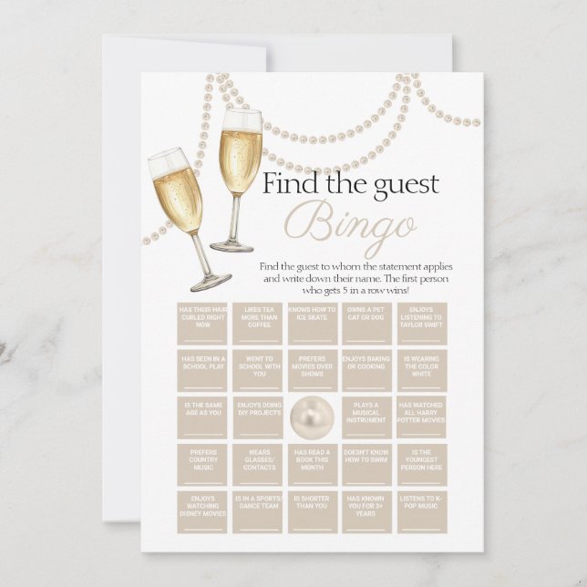 Guest bingo Pearls Prosecco carte de jeu de douche (Devant)