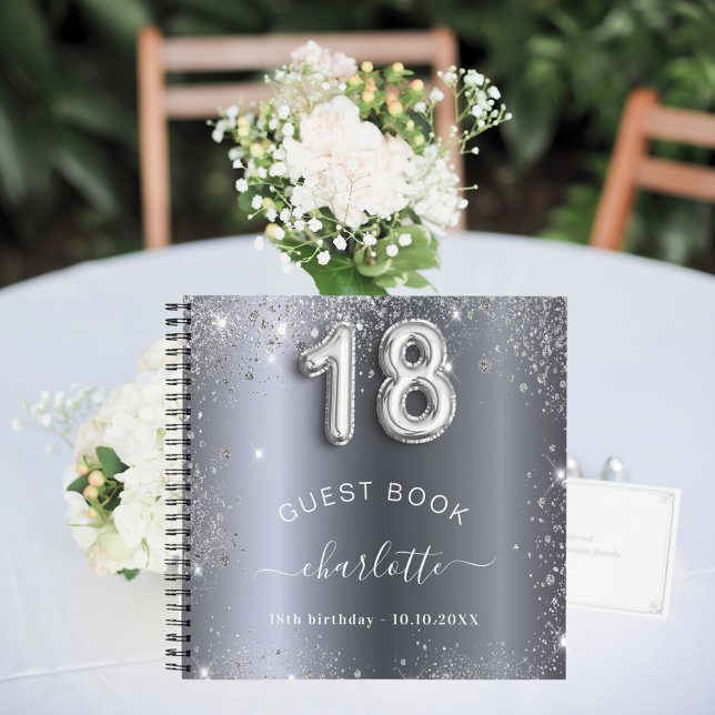 Guest book 18th birthday silver glitter name glam (Creator Uploaded)