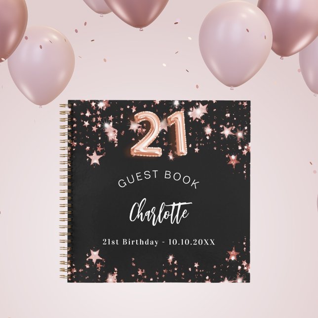 Guest book 21st birthday black rose gold stars (Creator Uploaded)