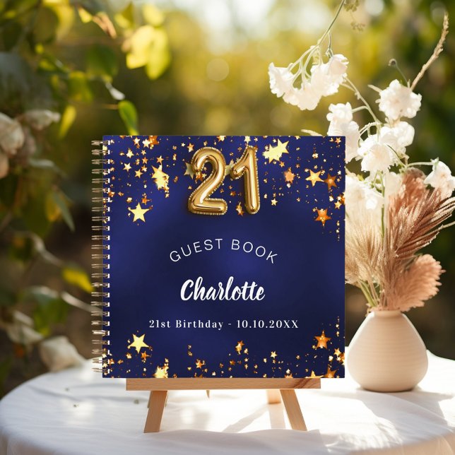 Guest book 21st birthday navy blue gold stars (Creator Uploaded)
