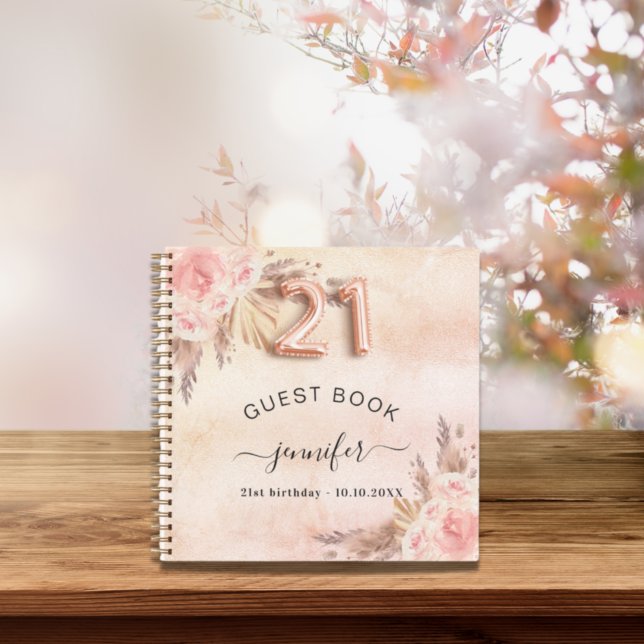 Guest book 21st birthday pampas grass rose gold (Creator Uploaded)