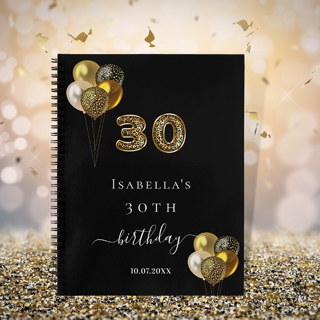 Guest book 30th birthday black gold leopard animal (Creator Uploaded)