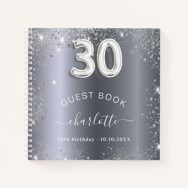Guest book 30th birthday silver glitter name (Front)