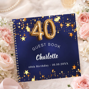Guest book 40th birthday navy blue gold stars