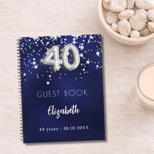 Guest book 40th birthday navy blue silver stars