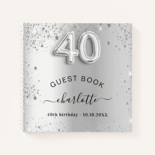 Guest book 40th birthday silver glitter name glam