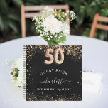 Guest book 50th birthday black gold glitter name<br><div class="desc">A guestbook for a feminine and glamourous birthday party.  A stylish black background with faux gold glitter dust. Add your name,  and text.  Age number is written with a balloon style font.</div>