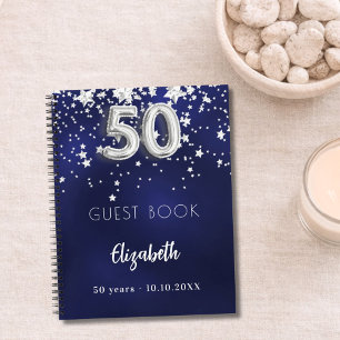 Guest book 50th birthday navy blue silver stars