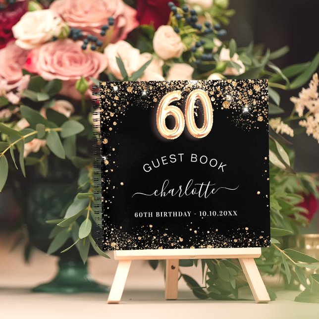 Guest book 60th birthday black gold glitter name (Creator Uploaded)