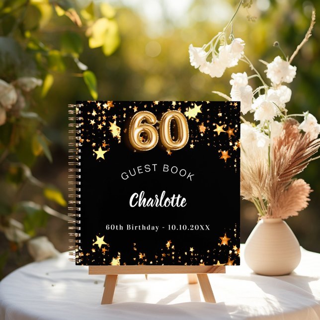 Guest book 60th birthday black gold stars (Creator Uploaded)