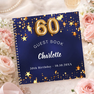 Guest book 60th birthday navy blue gold stars