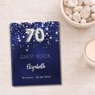Guest book 70th birthday navy blue silver stars