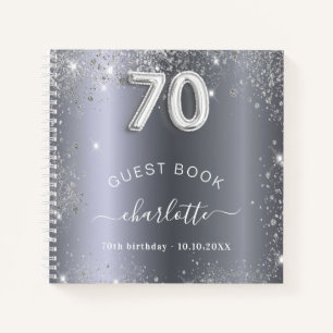 Guest book 70th birthday silver glitter name glam
