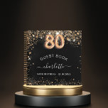 Guest book 80th birthday black gold glitter name<br><div class="desc">A guestbook for a feminine and glamourous birthday party.  A stylish black background with faux gold glitter dust. Add your name,  and text.  Age number is written with a balloon style font.</div>