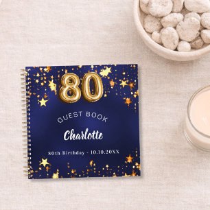 Guest book 80th birthday navy blue gold stars