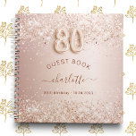 Guest book 80th birthday rose gold glitter blush<br><div class="desc">A guestbook for a feminine and glamourous 80th birthday party.  A stylish rose gold faux metallic looking background with faux glitter sparkles. Add your name,  text.</div>