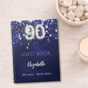 Guest book 90th birthday navy blue silver stars