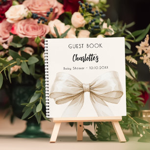 Guest book Baby Shower beige cream bow